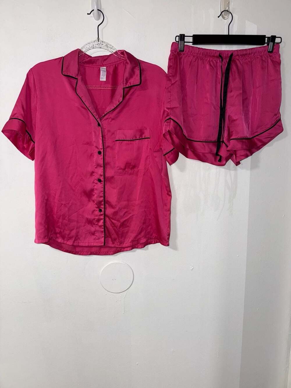 Stars Above Satin Short Sleeve Pajama Set Pink Size S